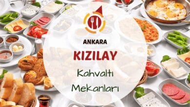 Ankara Kızılay kahvaltı mekanlarını gösteren şehir merkezinde kurulmuş modern serpme kahvaltı masası görseli