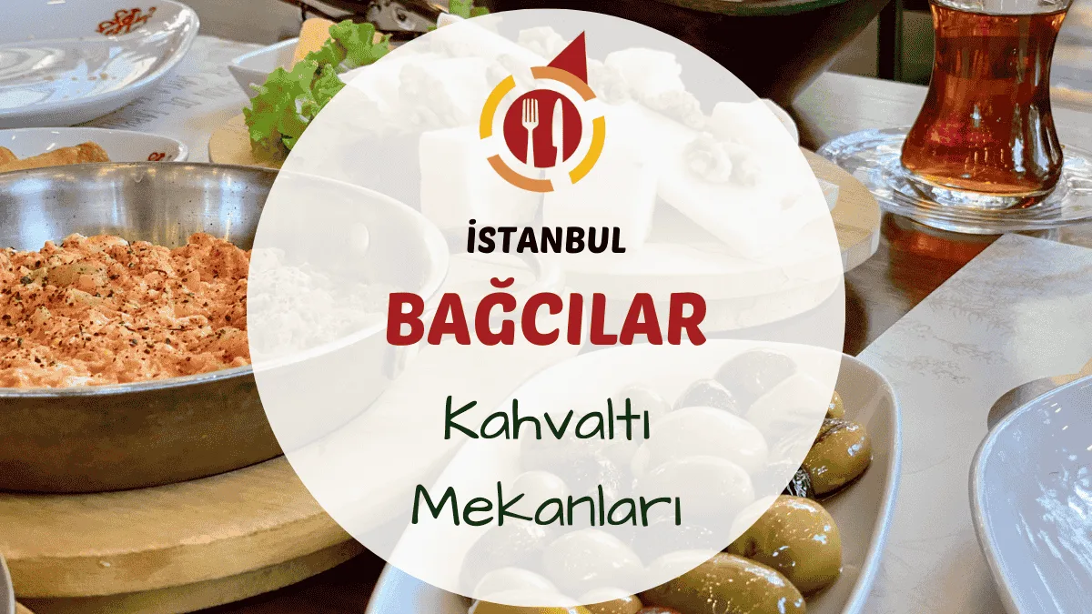 İstanbul Bağcılar kahvaltı mekanlarını gösteren şehir içi bahçede kurulmuş serpme kahvaltı masası; yumurta, peynir çeşitleri, simit ve demli çay ile hazırlanmış görsel