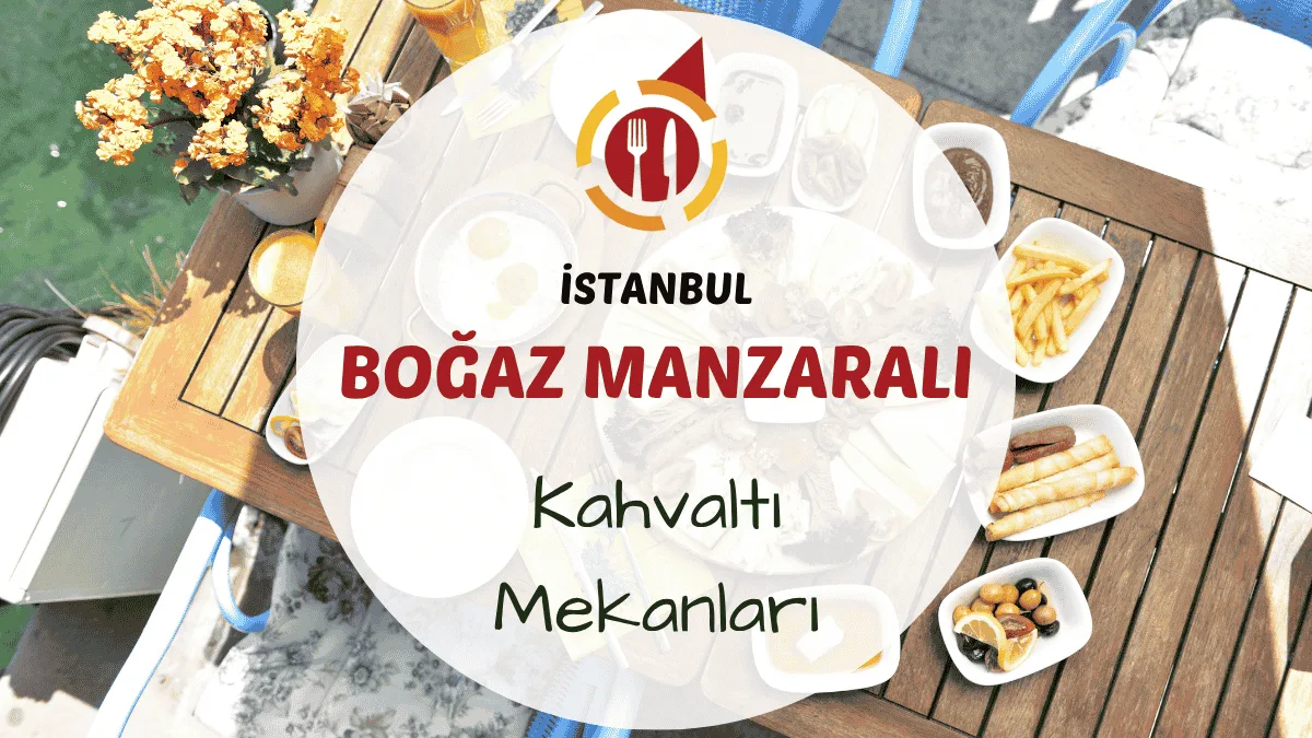 Boğaz manzaralı açık hava kahvaltı masası, deniz kenarında sabah saatlerinde çekilmiş